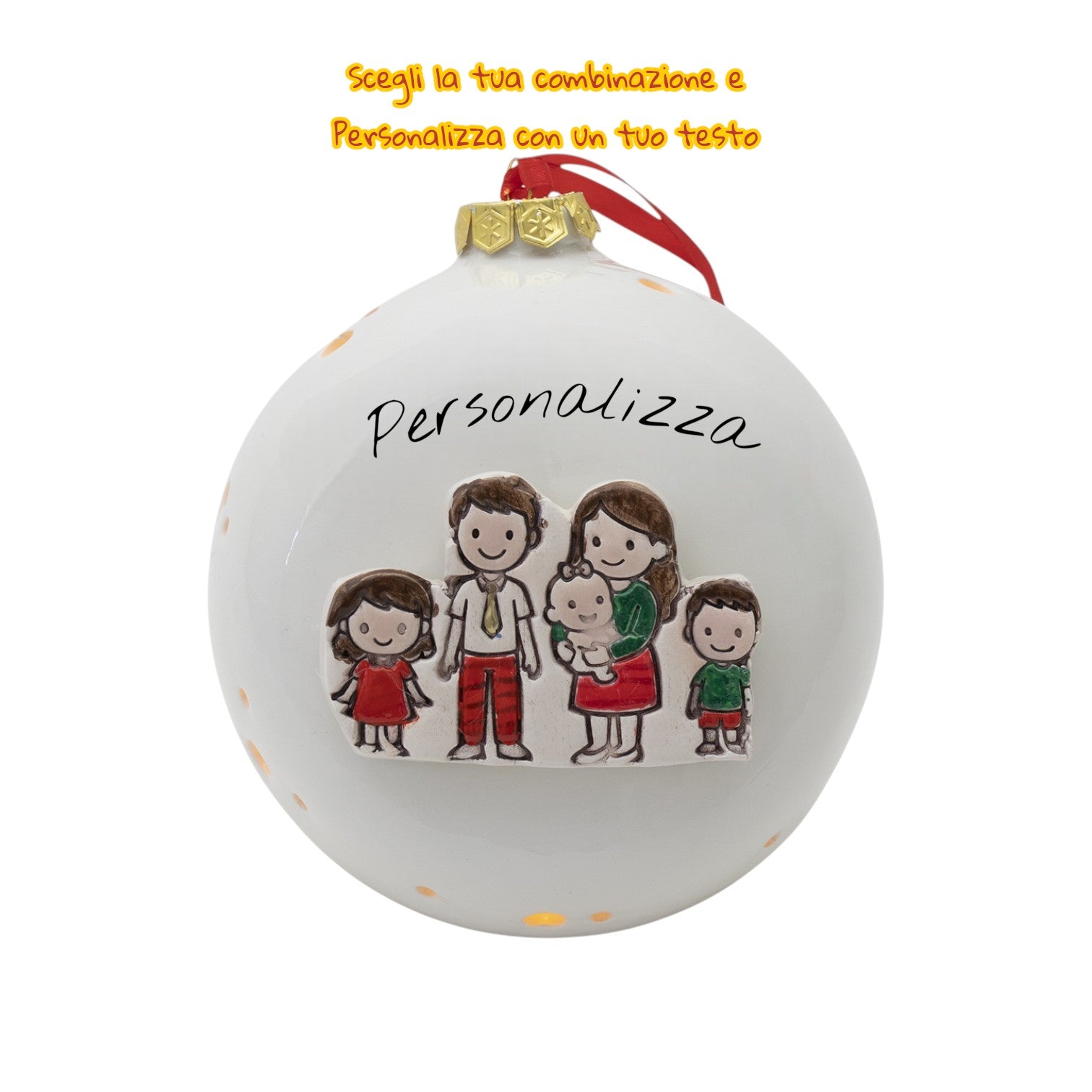 Pallina di Natale 14cm Appoggio con Omini e Led - Siniscalchi Ceramics