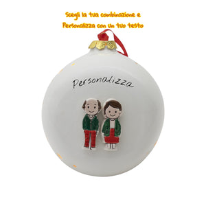 Pallina di Natale 14cm Appoggio con Omini e Led - Siniscalchi Ceramics