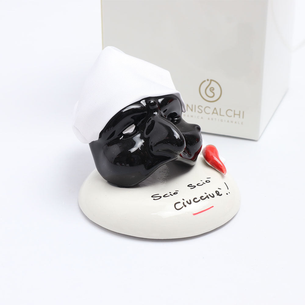 Maschera di Pulcinella su Base Tonda - Siniscalchi Ceramics