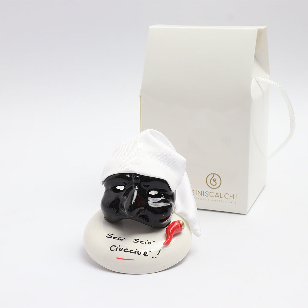 Maschera di Pulcinella su Base Tonda - Siniscalchi Ceramics